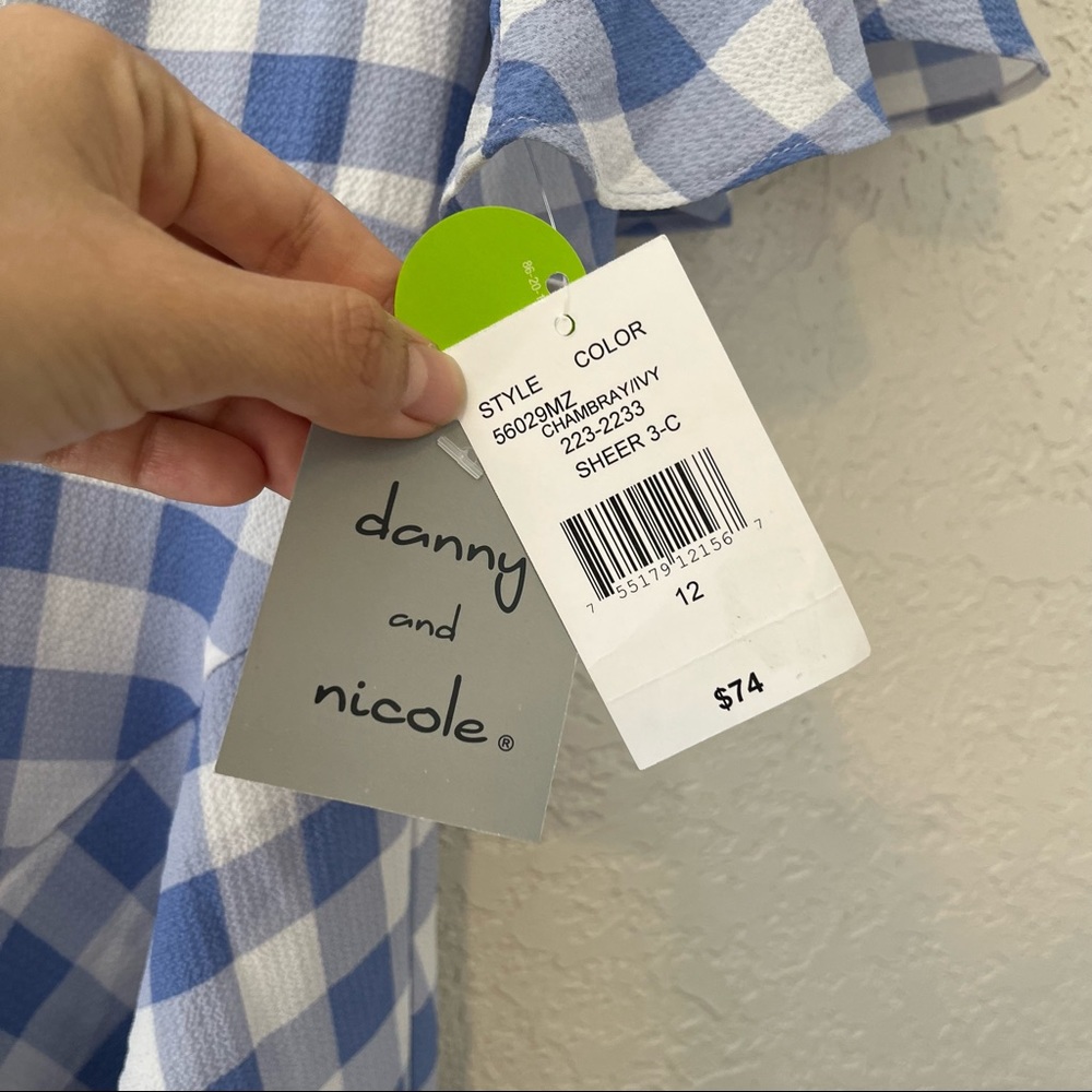 Danny and Nicole women’s blue gingham print flounce sleeve A-line dress, 12 - Picture 7 of 9